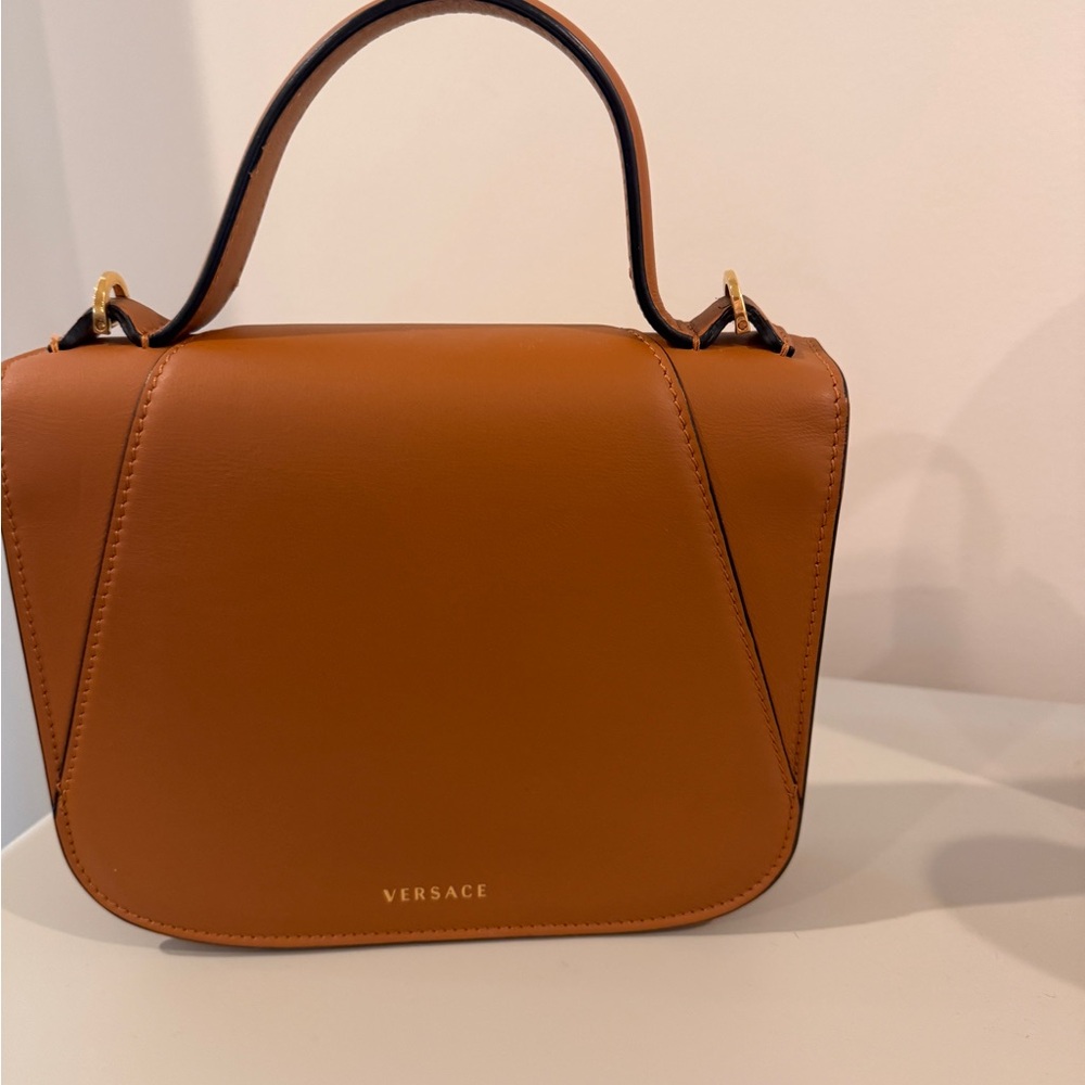 Versace Virtus small top handle shoulder bag in brown smooth leather. - Picture 5 of 8